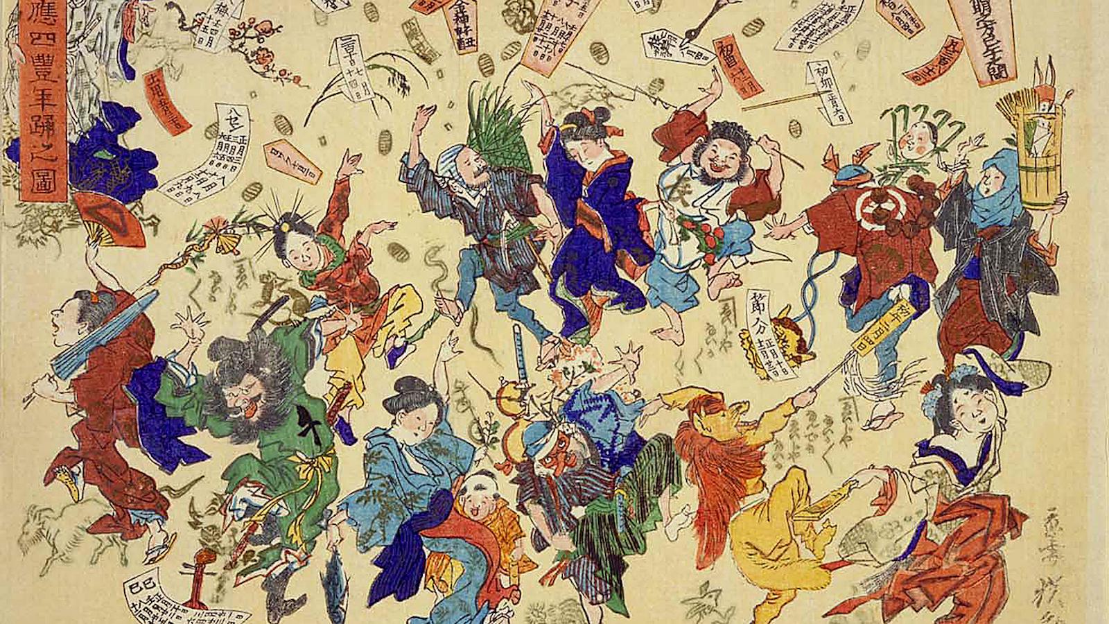 Painting of Edo carnival festivities, nineteenth-century Japan