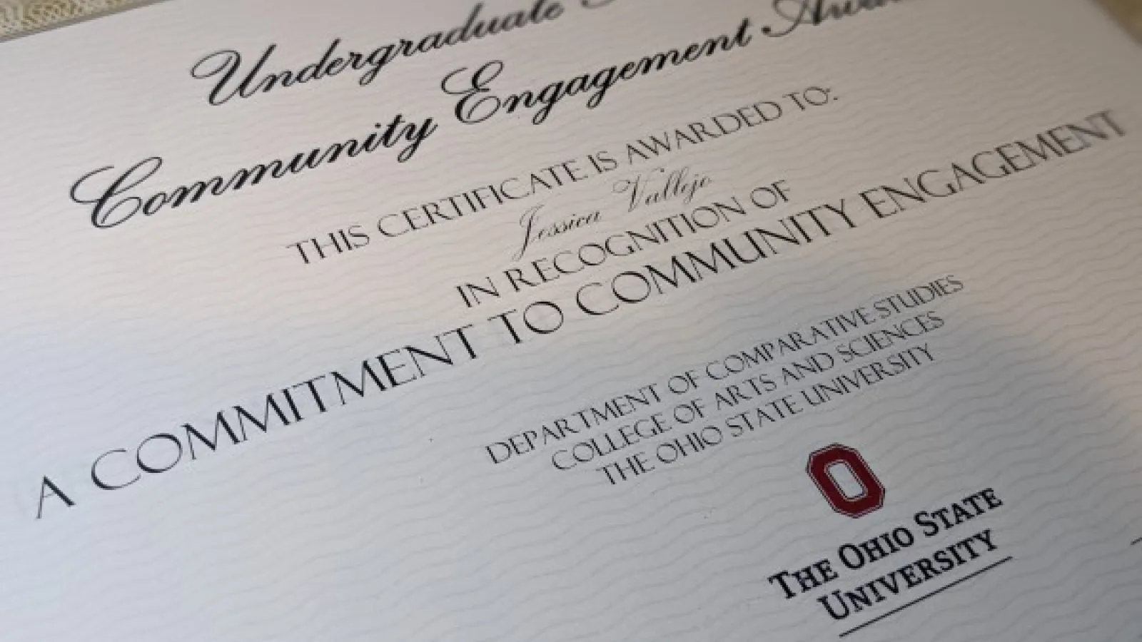 Certificate with Ohio State logo