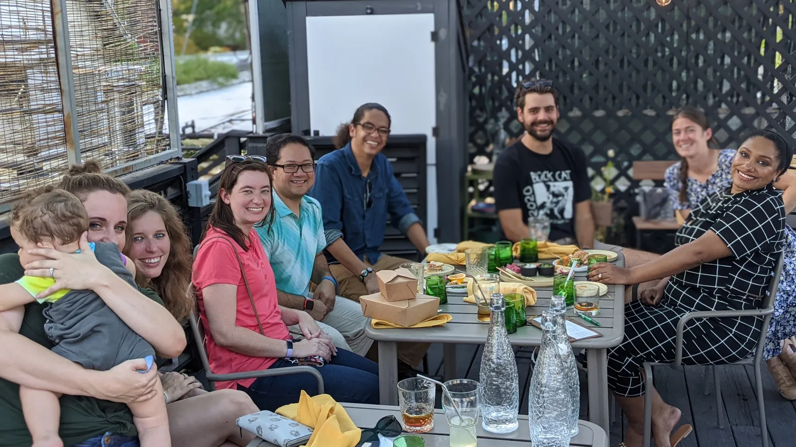 Large group of people around some tables