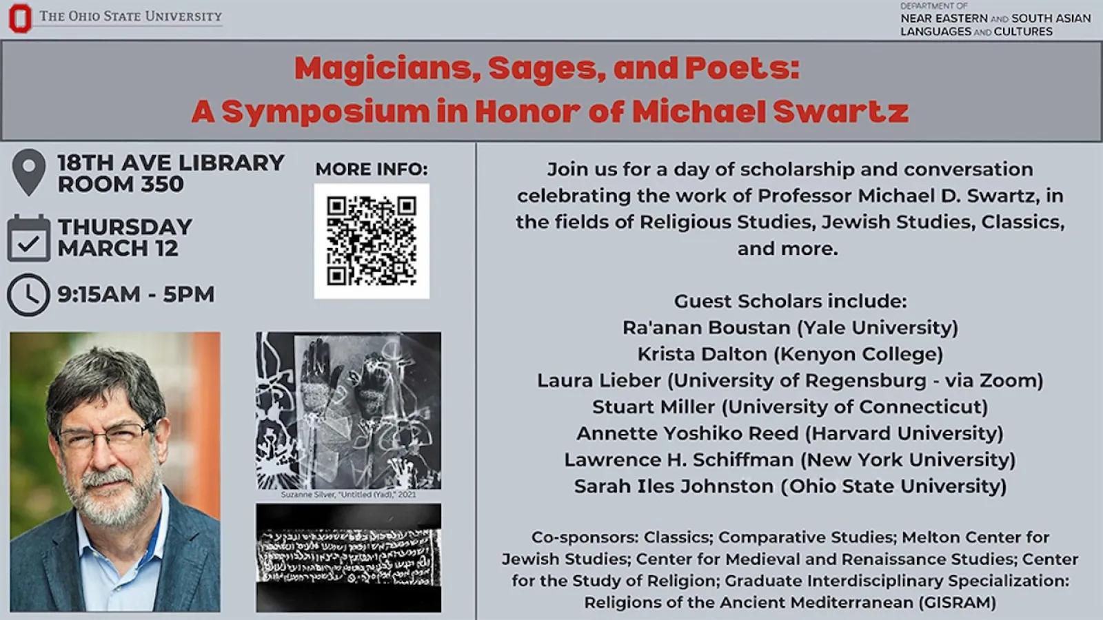 Event flyer and information for Michael Swartz Symposium