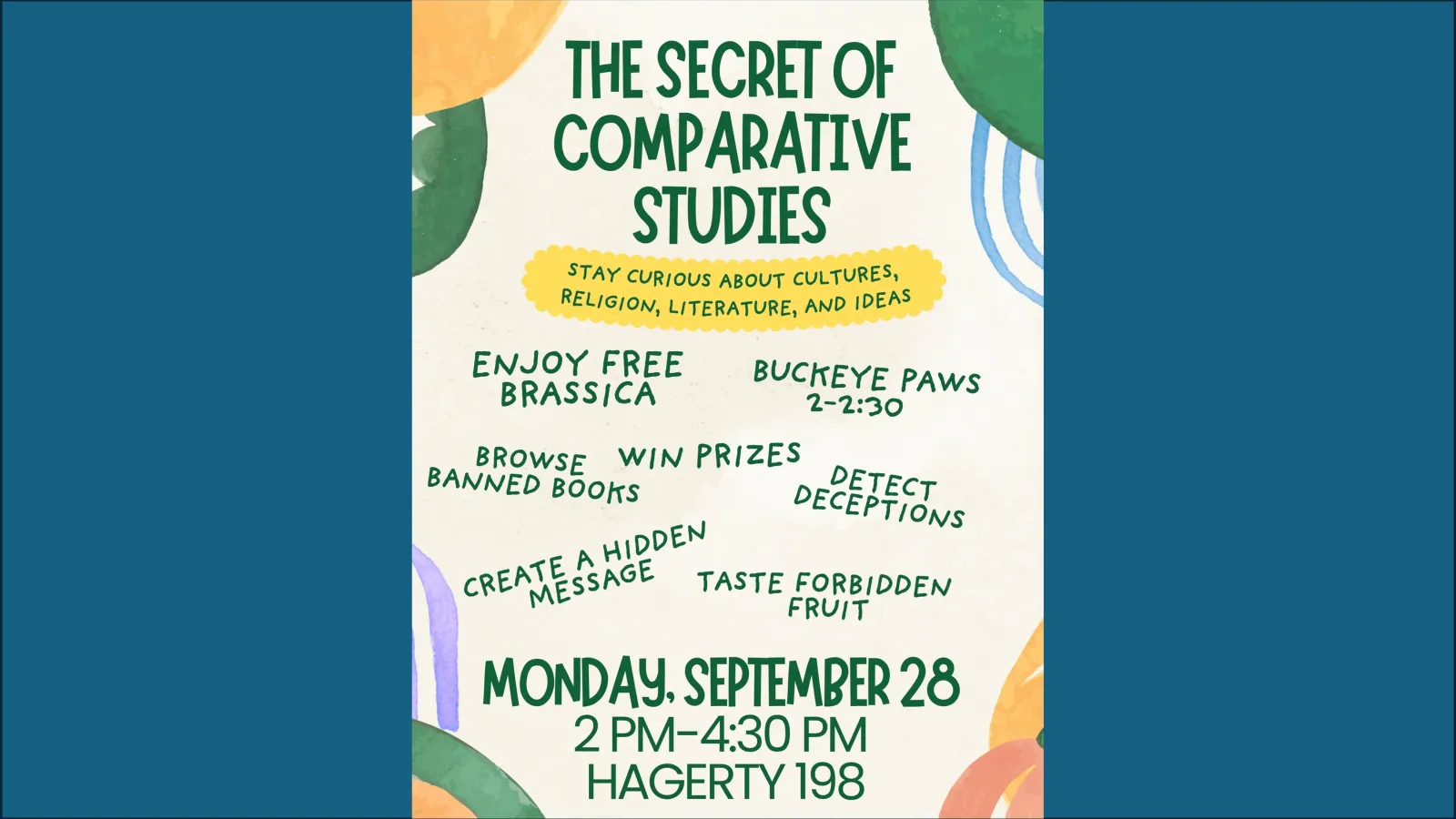 Event poster for "The Secret of Comparative Studies" event; see caption for more details.