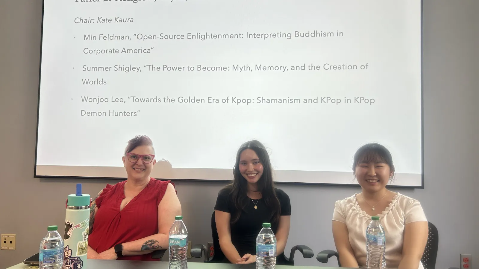 Undergraduate Comp Studies students Summer, Min, and Wonjoo were part of the undergraduate colloquium