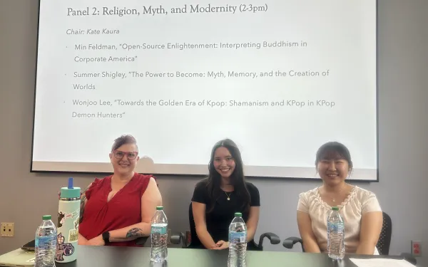 Undergraduate Comp Studies students Summer, Min, and Wonjoo were part of the undergraduate colloquium