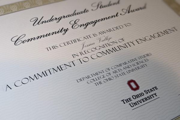 Certificate with Ohio State logo