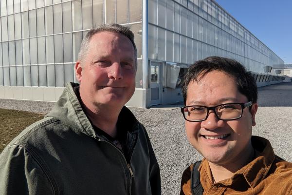 Tim and Mark Anthony outside of the CEARC's greenhouses