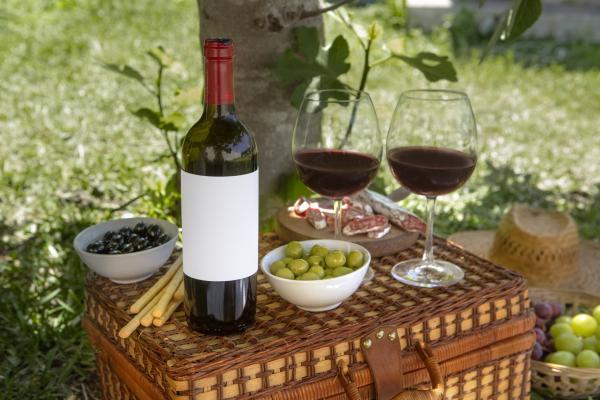 Wine bottle and wine glasses