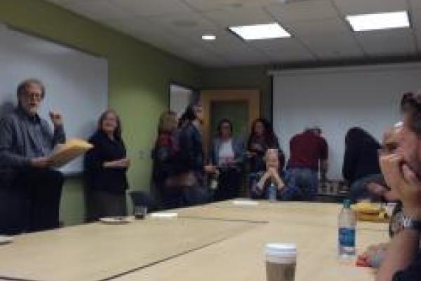 Barry Shank (far left) with faculty and graduate students in the seminar room