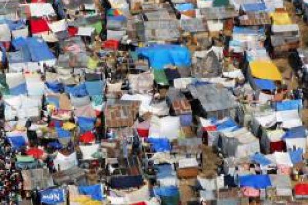 overhead image of a tent city in Haiti