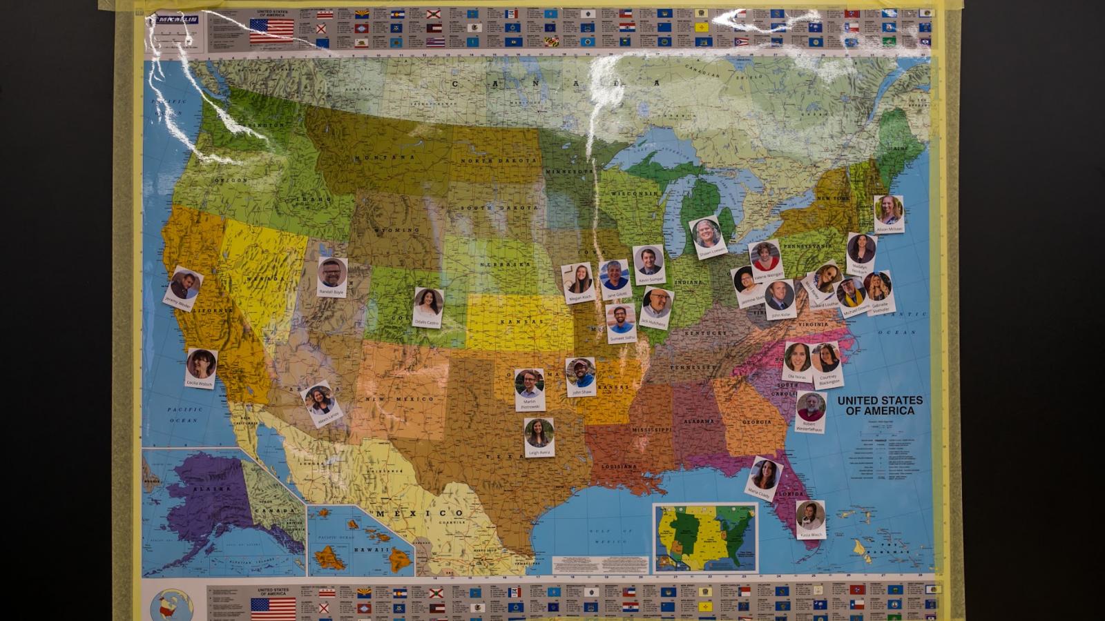 Map with faces of Fulbrighters